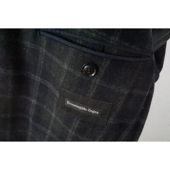 Ermenegildo Zegna CURRENT Blue Gray Flannel Elbow Pad Cashmere Blend Jacket 48R